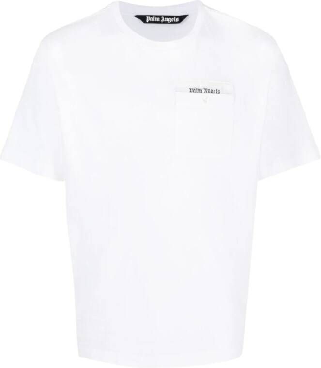 Palm Angels Logo-Tape Katoenen T-Shirt Wit Heren