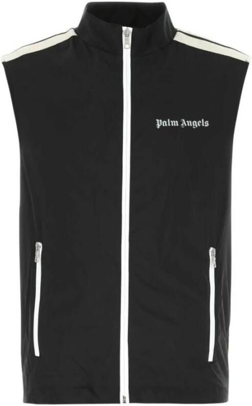 Palm Angels Logo Print Gilet Zwart-witte katoenen vest voor heren Black Heren