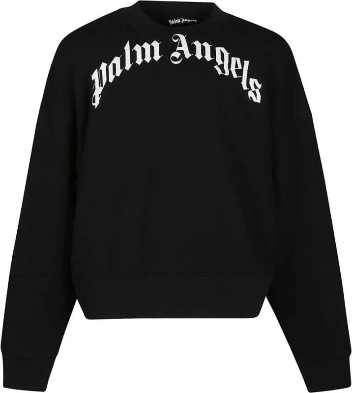 Palm Angels Moderne Sweatshirt met gebogen logo Zwart Heren
