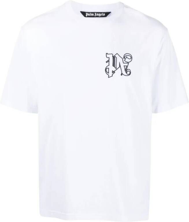 Palm Angels Monogram Print Katoenen T-Shirt White Heren