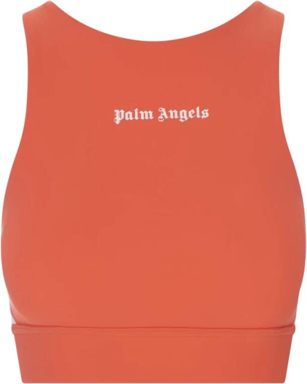 Palm Angels Oranje Mouwloze Sporttop met Zijstrepen Oranje Dames