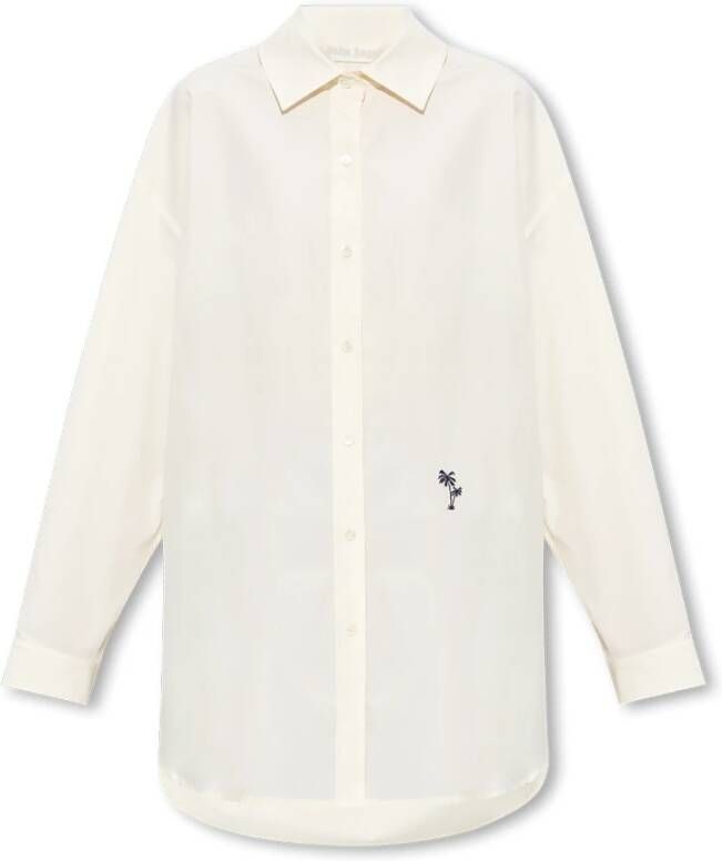 Palm Angels Poplin Overhemd met Geborduurd Palmontwerp White Dames