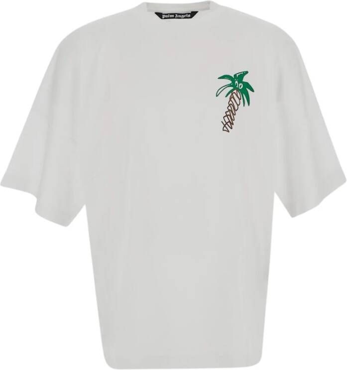 Palm Angels Oversized T-shirt met schetsmatige palmprint White Heren