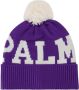 Palm Angels Paarse en Witte Logo Pompon Beanie Purple Unisex - Thumbnail 2