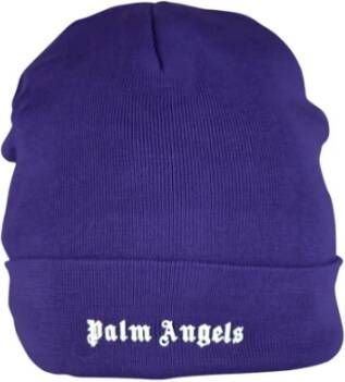 Palm Angels Paarse Gebreide Beanie met Wit Logo Purple Heren