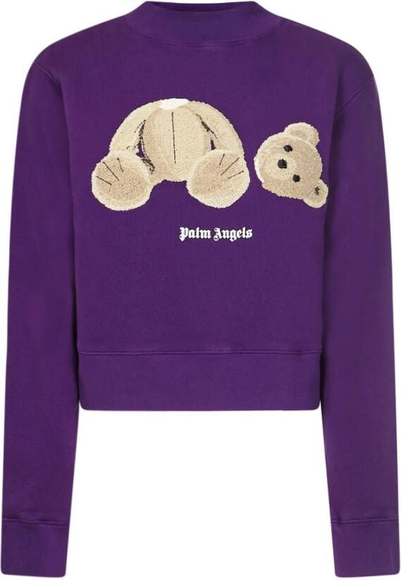 Palm Angels Paarse Teddybeer Patch Cropped Sweatshirt Purple Dames