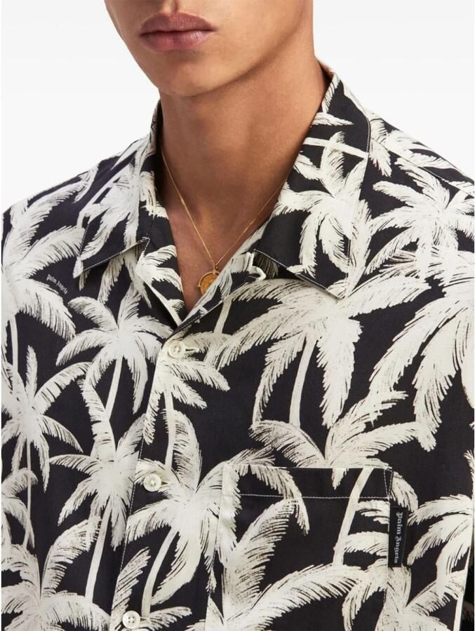 Palm Angels Zwarte Palm Print Korte Mouw Overhemd Black Heren - Foto 2