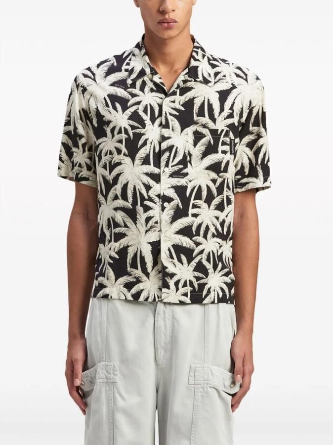 Palm Angels Zwarte Palm Print Korte Mouw Overhemd Black Heren - Foto 5