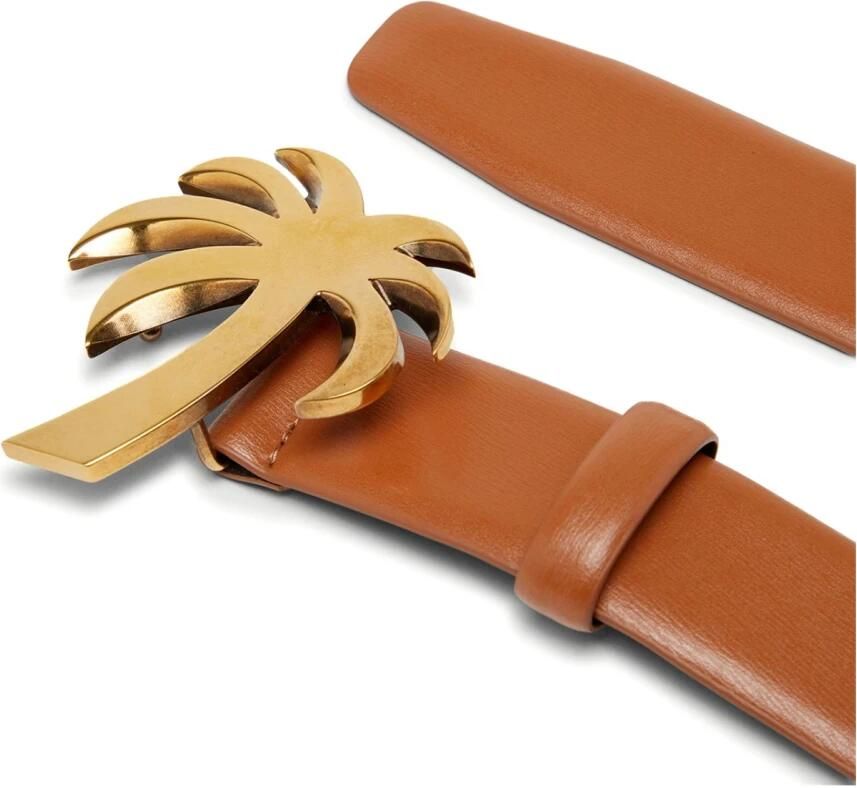 Palm Angels Bruin Goud Gesp Riem Leer Italië Brown Heren