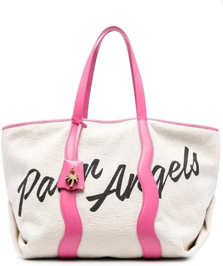 Palm Angels Shoppers & Totes Canvas Tote Bag With Contrast Logo Print in wit - Foto 3