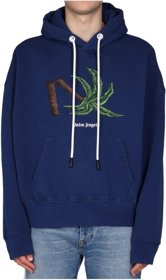 Palm Angels Blauwe Katoenen Sweatshirt met Capuchon Blue Heren - Foto 3
