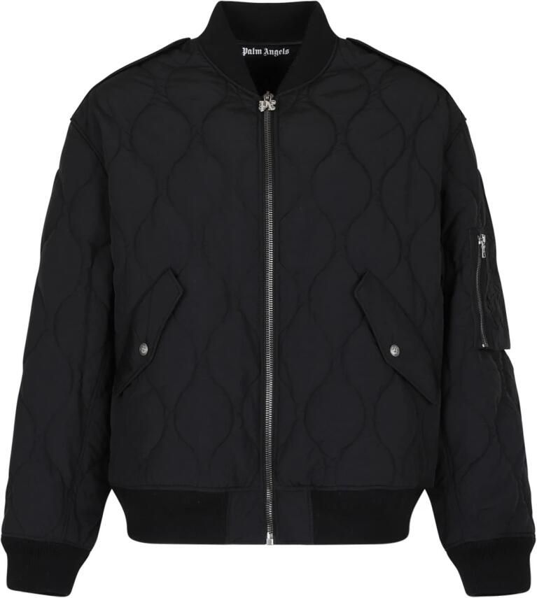 Palm Angels Gewatteerde bomberjack met applicatielogo Black Heren
