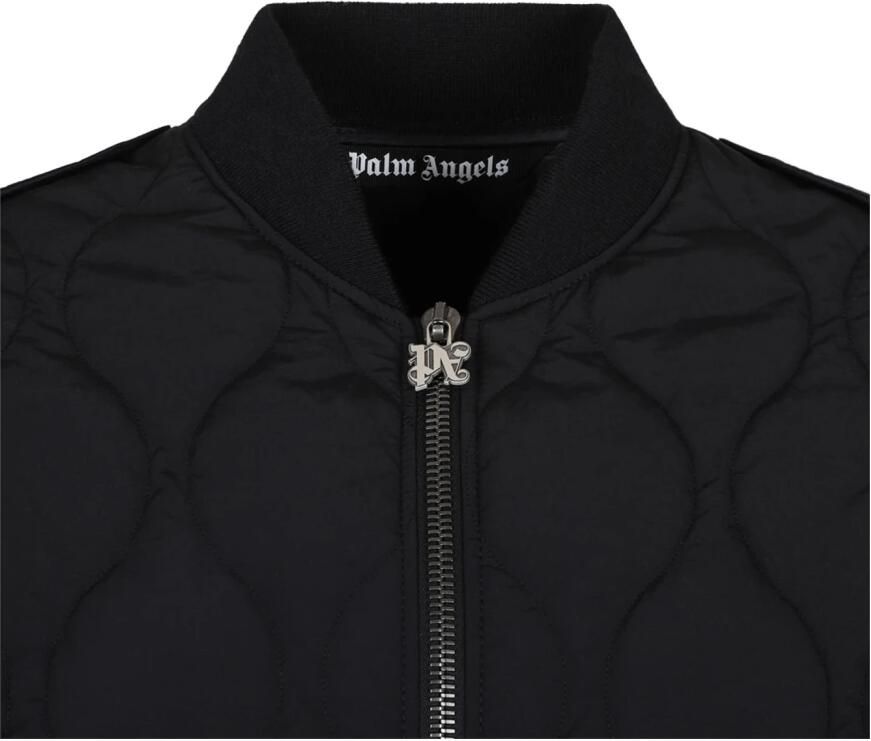 Palm Angels Gewatteerde bomberjack met applicatielogo Black Heren - Foto 3