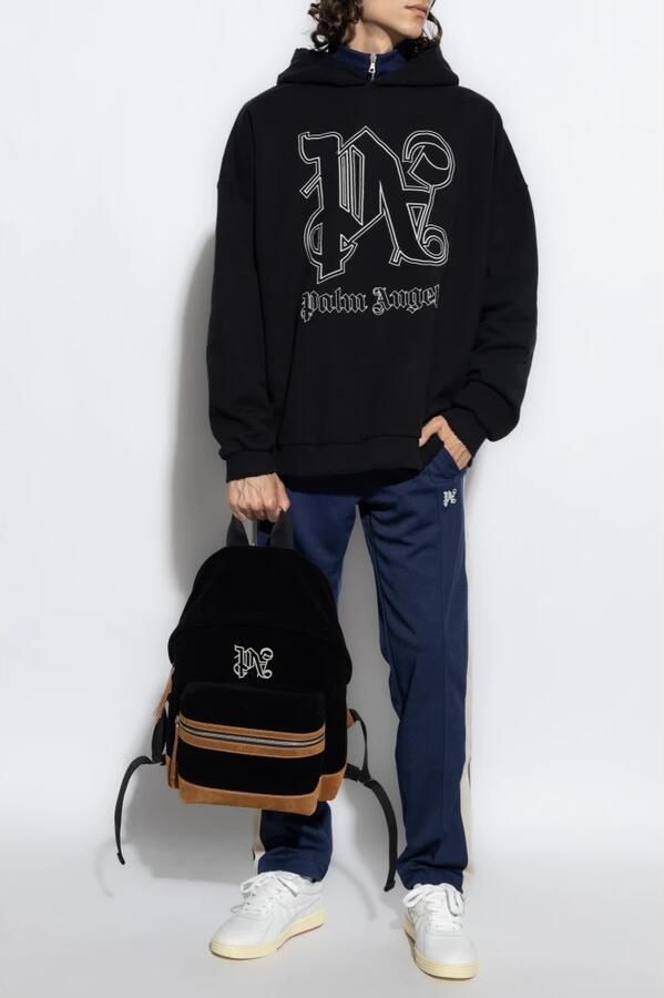 Palm Angels Zwarte Versleten Katoenen Trui met PA Monogram Logo Black Heren