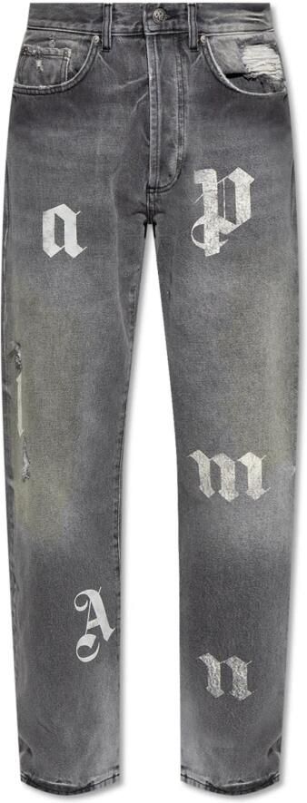 Palm Angels Houtskoolgrijze Whisker Straight Jeans Black Heren