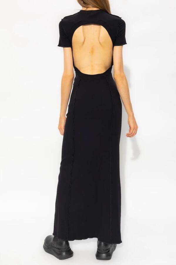 Palm Angels Geribbelde Open Rug Jurk Korte Mouw Logo Black Dames - Foto 5