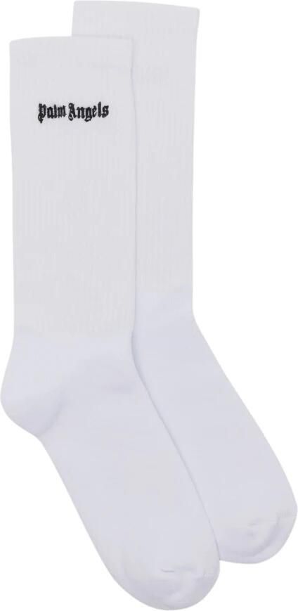 Palm Angels Klassieke Logo Geborduurde Katoenen Sokken White Heren