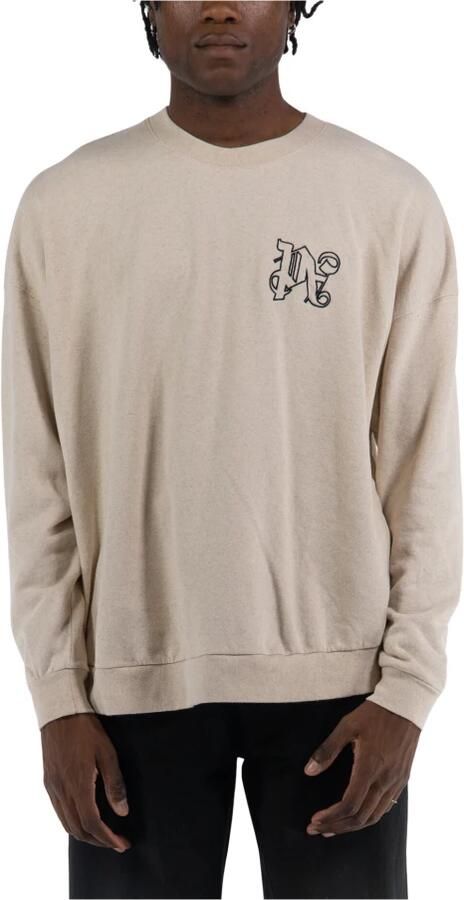 Palm Angels Beige Zwart Linnen Crewneck Sweatshirt Beige Heren - Foto 7