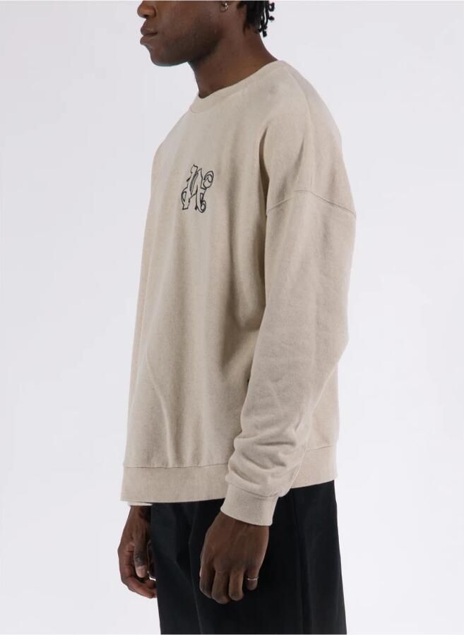 Palm Angels Beige Zwart Linnen Crewneck Sweatshirt Beige Heren - Foto 3
