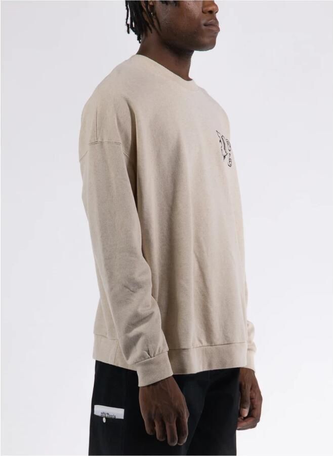 Palm Angels Beige Zwart Linnen Crewneck Sweatshirt Beige Heren