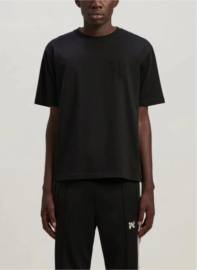 Palm Angels Zwart Monogram T-shirt met Geborduurd Logo Black Heren