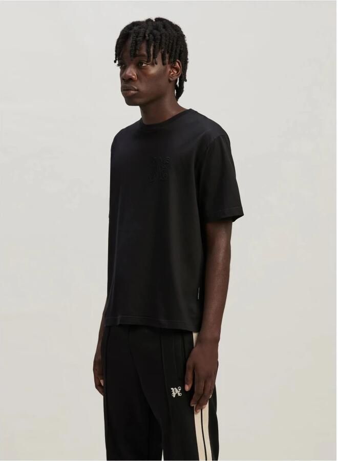Palm Angels Zwart Monogram T-shirt met Geborduurd Logo Black Heren - Foto 7