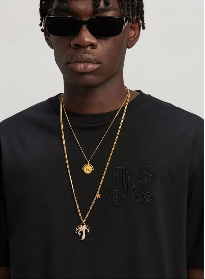 Palm Angels Zwart Monogram T-shirt met Geborduurd Logo Black Heren - Foto 6