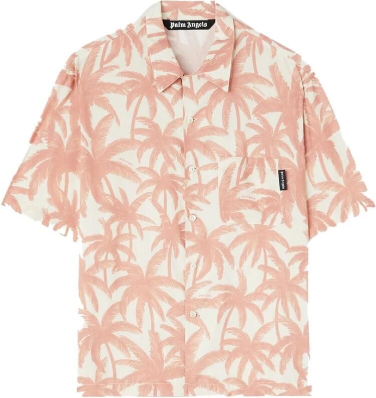 Palm Angels Roze Palms Allover Bowling Shirt Pink Heren