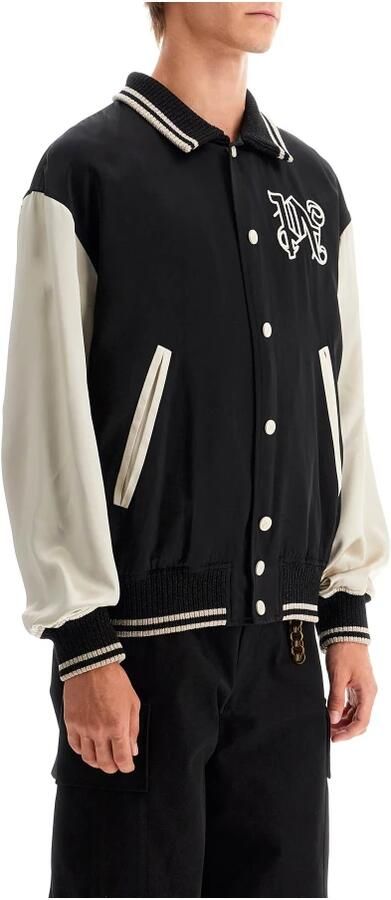 Palm Angels Satin Varsity Jacket met Gotisch Logo Black Heren