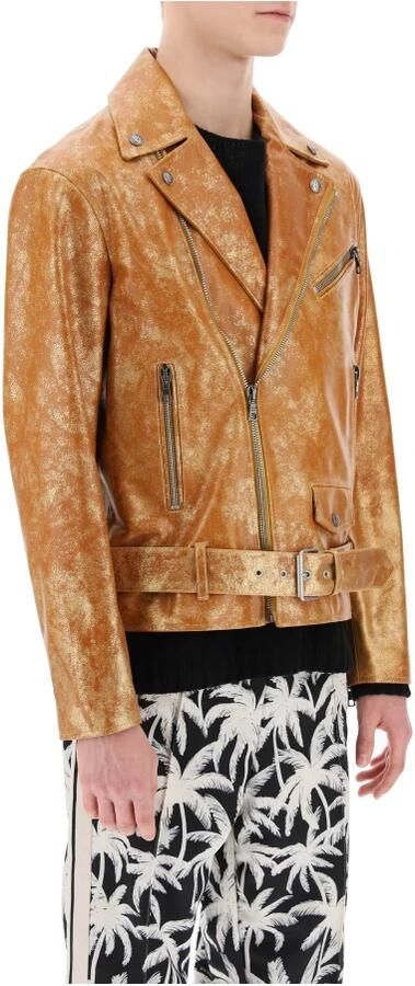 Palm Angels Stads Biker Jack van Gelamineerd Leer Brown Heren
