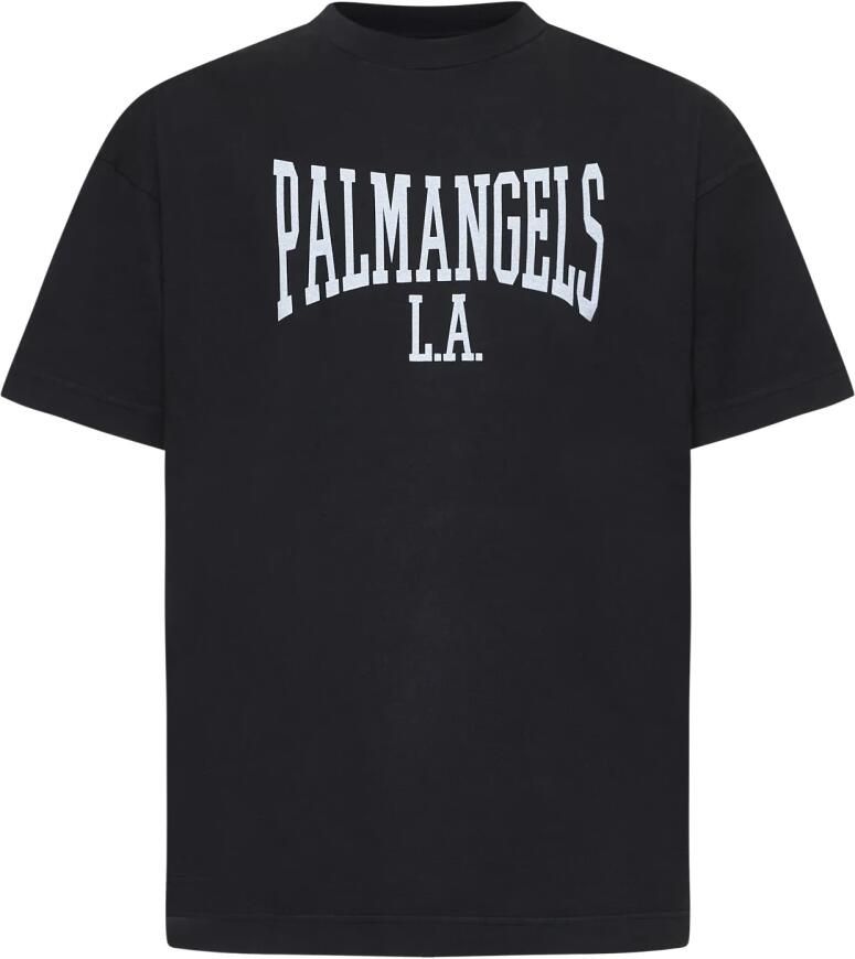 Palm Angels College Style Zwart T-shirt 100% Katoen Black Heren