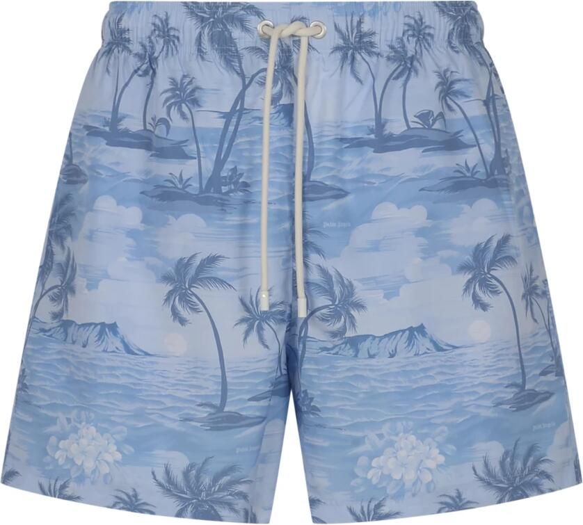 Palm Angels Strandkleding met Grafische Print voor Mannen Blue Heren