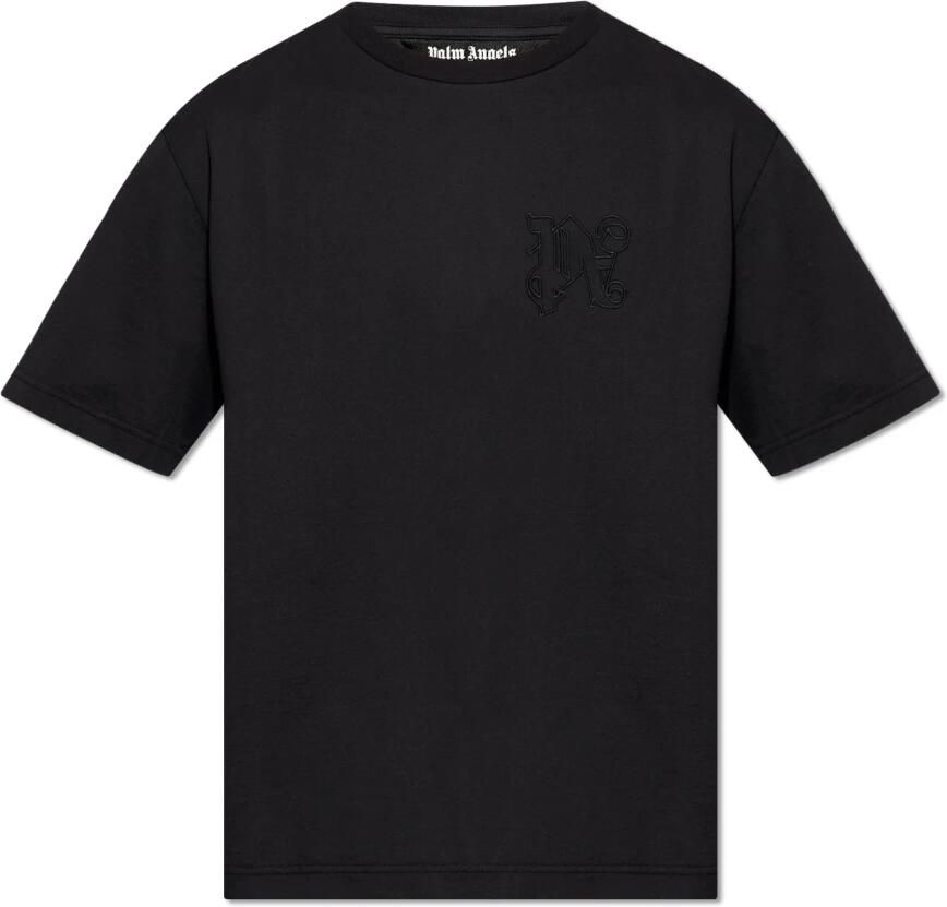 Palm Angels Zwart Monogram T-shirt met Geborduurd Logo Black Heren - Foto 3