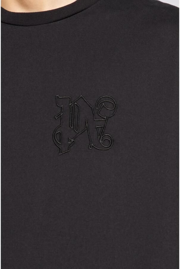 Palm Angels Zwart Monogram T-shirt met Geborduurd Logo Black Heren - Foto 8