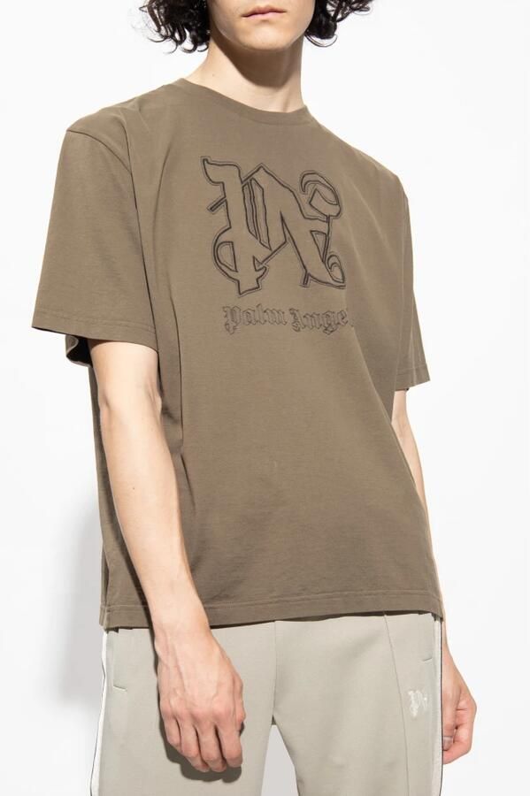 Palm Angels Katoenen T-shirts en Polos met Logo Borduursel Brown Heren - Foto 4