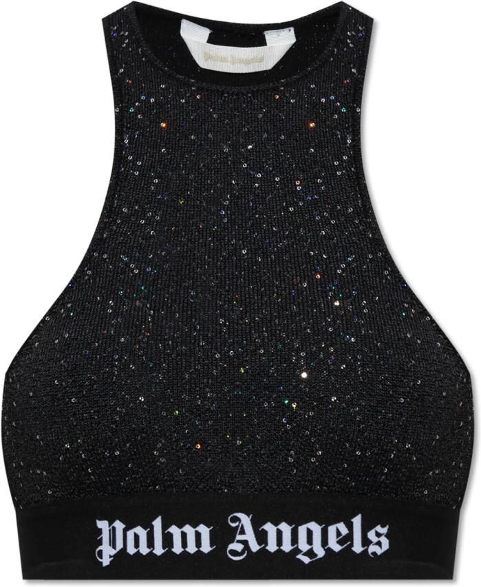 Palm Angels Zwarte Top met Pinafore Metalen Detail Black Dames