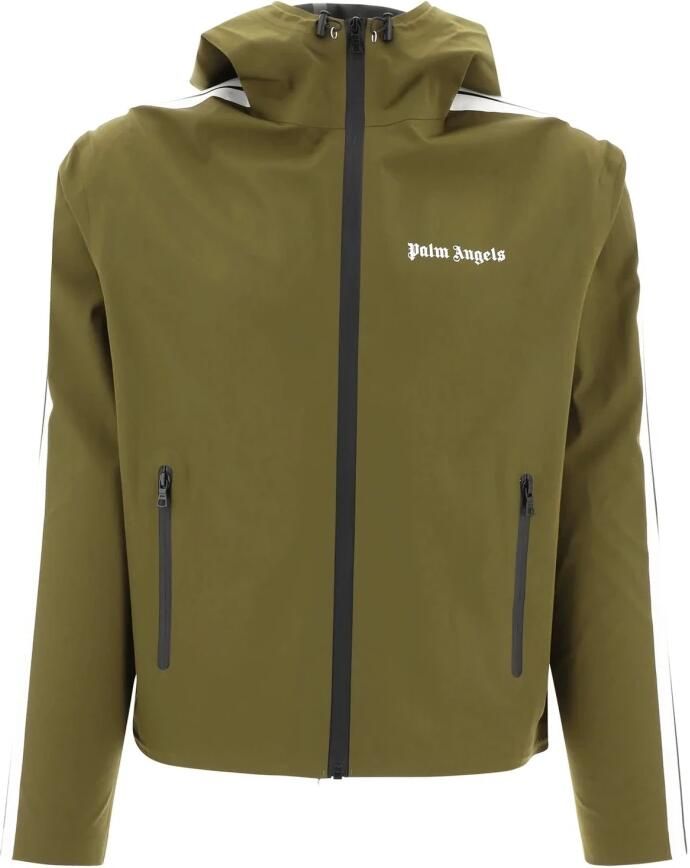 Palm Angels Waterdichte jas met logo detail Green Heren