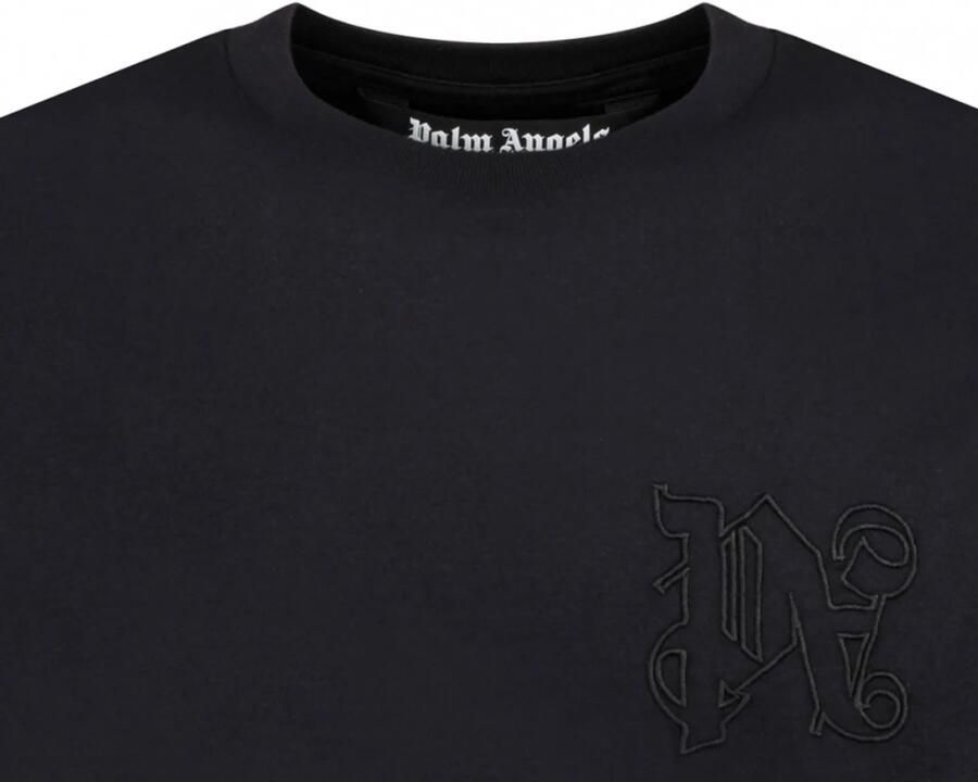 Palm Angels Zwart Monogram T-shirt met Geborduurd Logo Black Heren - Foto 4