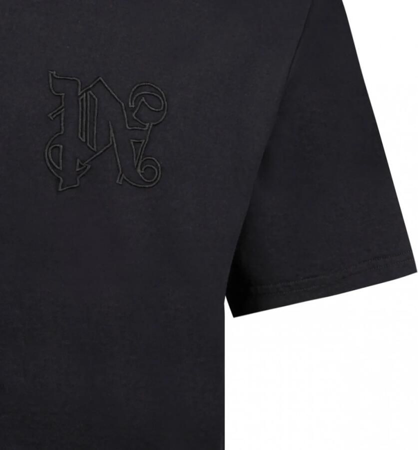 Palm Angels Zwart Monogram T-shirt met Geborduurd Logo Black Heren - Foto 2