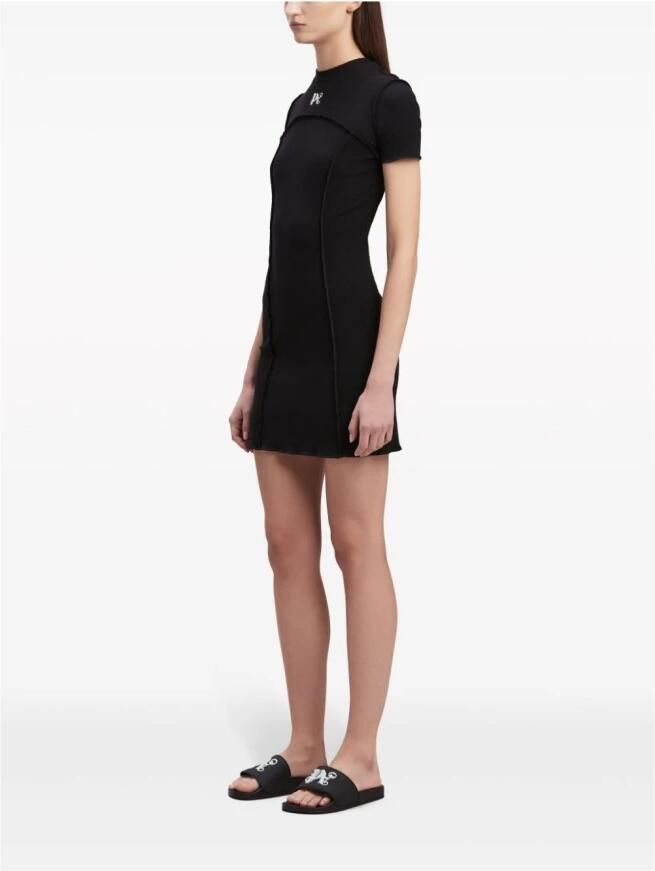 Palm Angels Zwarte Jurk met Geborduurd Logo Black Dames