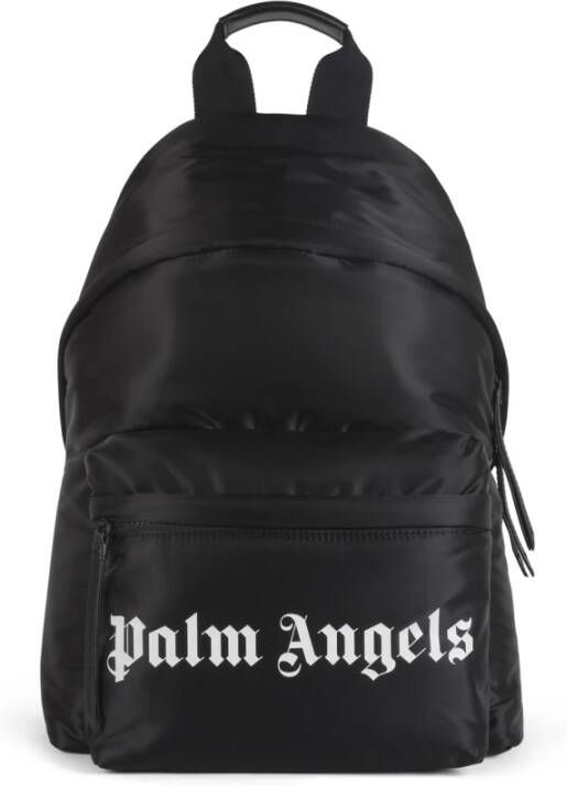 Palm Angels Zwarte Leren Rugzak met Logo Print Black Heren