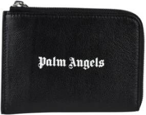 Palm Angels Portemonnee van zwart generfd leer met logo opdruk Zwart Heren