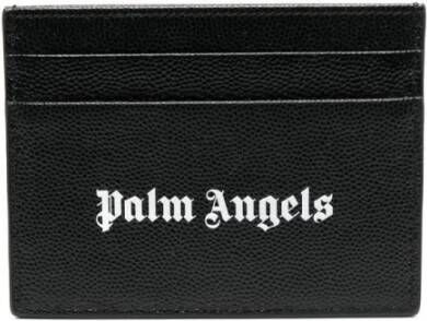 Palm Angels Zwarte leren portemonnee met logo print Black Heren