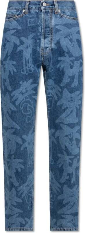 Palm Angels Denim Jeans met Palmity Motief en Laserprint Blue Heren