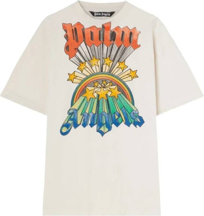 Palm Angels Regenboog Grafische Crew-Neck T-Shirt White Heren