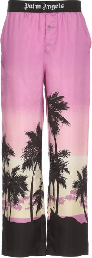 Palm Angels Roze broek met Pink Sunset print voor vrouwen Paars Heren