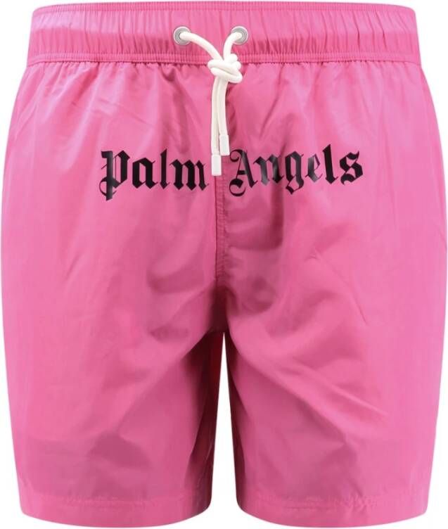 Palm Angels Roze Nylon Zwembroek met Logo Print Roze Heren