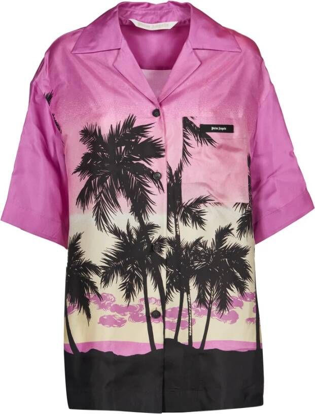 Palm Angels Zijden Bowling Shirt met Zonsondergang Print Meerkleurig Dames