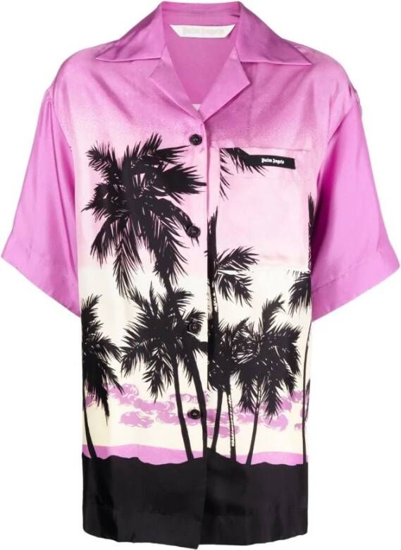 Palm Angels Zijden Bowling Shirt met Zonsondergang Print Meerkleurig Dames