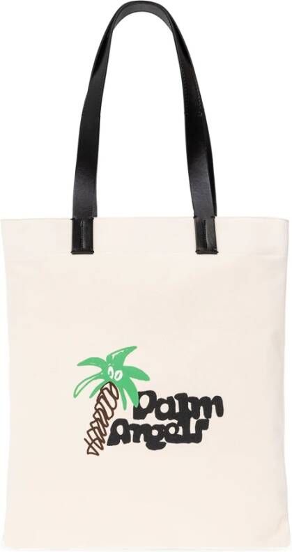 Palm Angels Shopper tas met logo Beige Unisex